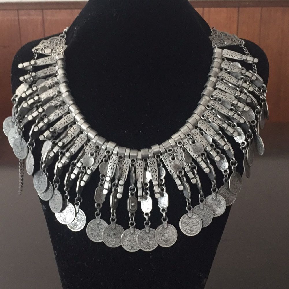 Boho made in the India burning man coin Necklace
